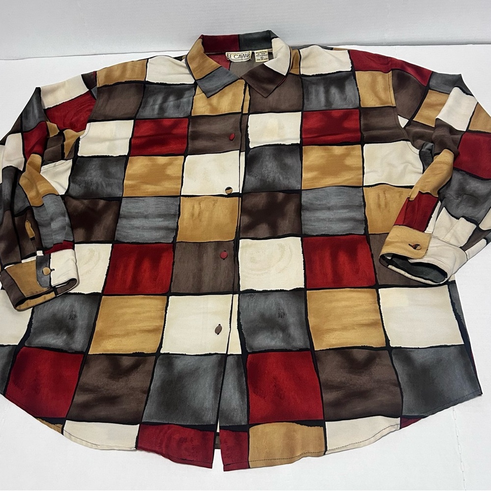 Vintage Patchwork Checkered Pattern Women's Blouse - image 1